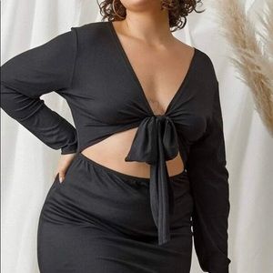 Plus Tie Front Peekaboo Front Bodycon Dress